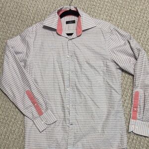 John Bartlett 100% Cotton Men's Striped Shirt with Pink Accents